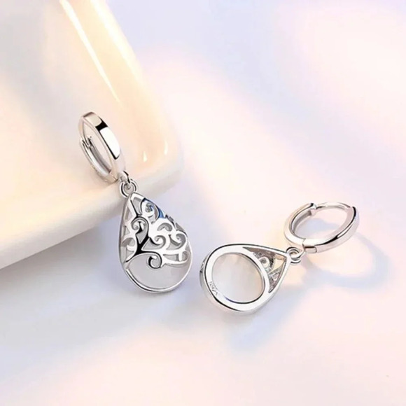 925 Sterling Silver Moonlight Opal Hoop Earrings - Picture 5 of 6